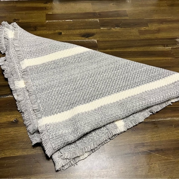 Banana Republic XL Knit Scarf Striped Marl Gray Fringe Blanket - Picture 1 of 6